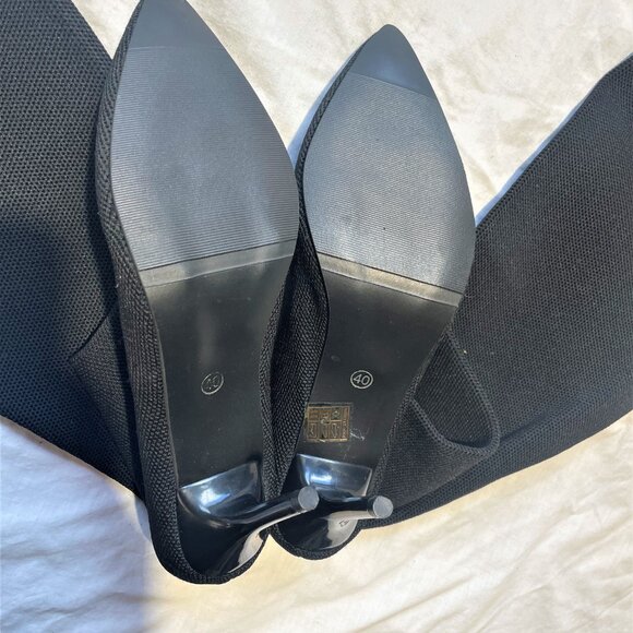 knee high womens black elastic high heeled boots size 40 - Picture 5 of 5